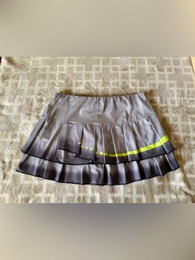 Lucky in Love Gray Pleated Skort with Neon Lime Stripe